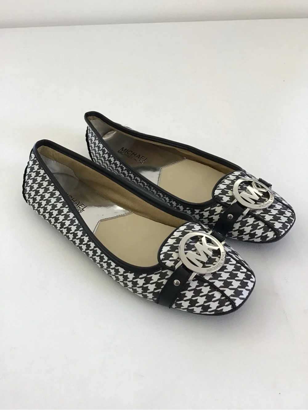 Michael Kors Fulton Moc Flats Black White Houndstooth Logo Ballet Shoes Size 8M - Picture 3 of 10